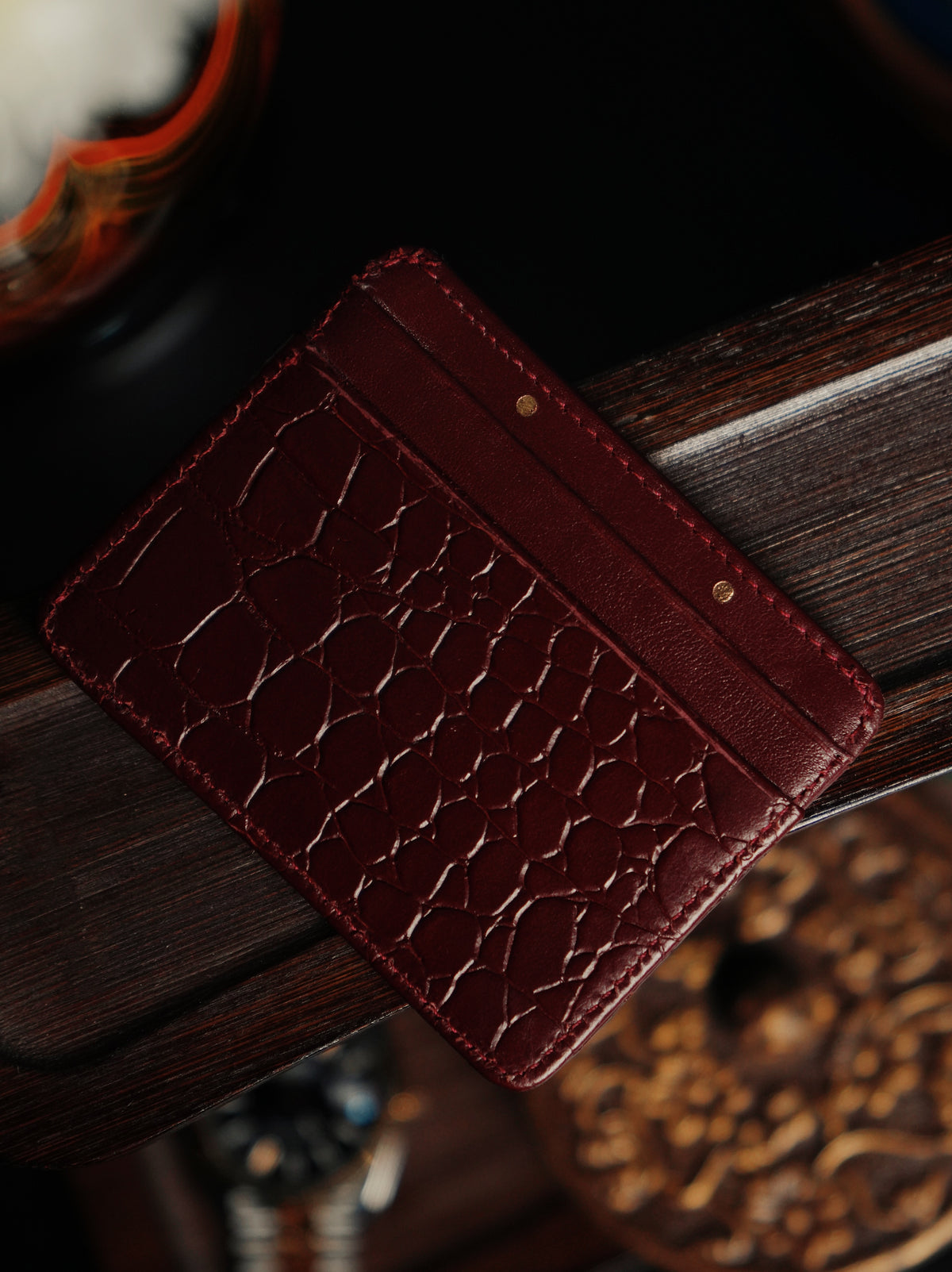 21st Gator Leather Merlot Burgundy Cardholder